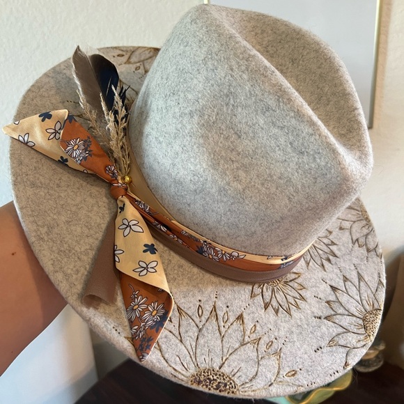 Custom Burned Lack of Color Mandala Sunflower Fedora - Picture 9 of 12